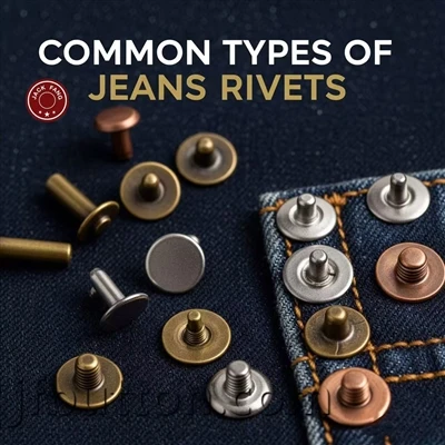Quais são os tipos comuns de rebites para jeans usados em roupas?